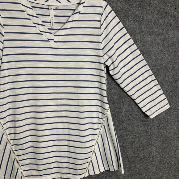 NY Collection Striped Knit Tunic Top Light Weight Women M 3/4 Sleeve Flare Hem - Picture 4 of 16